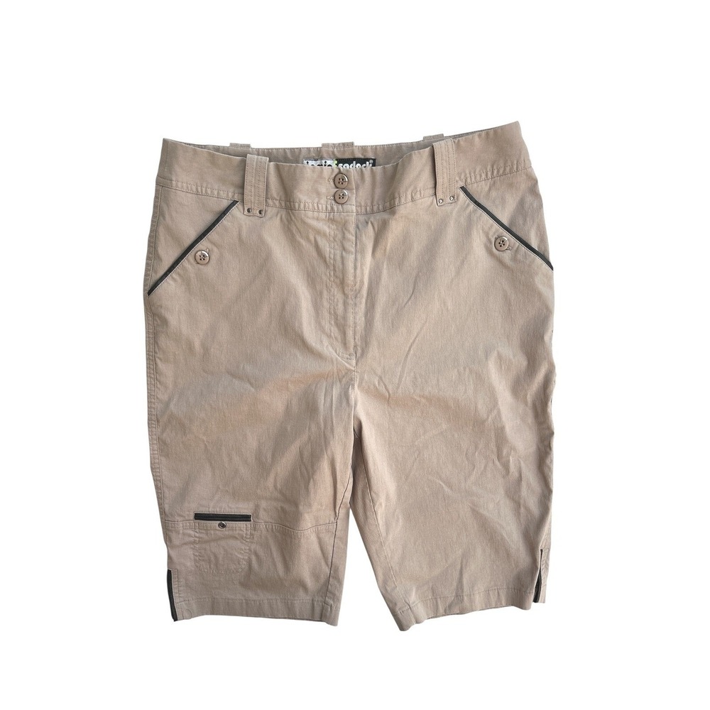 Jamie Sadock Womens Tan Khaki Bermuda Golf Shorts Size 12 Faux Leather Trim